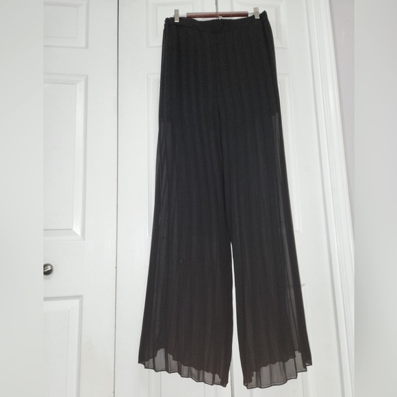 NWOT Palazzo Chiffon Pleated High Waist Pants, Wide-Leg Loose Maxi Fit, XL - Picture 2 of 15